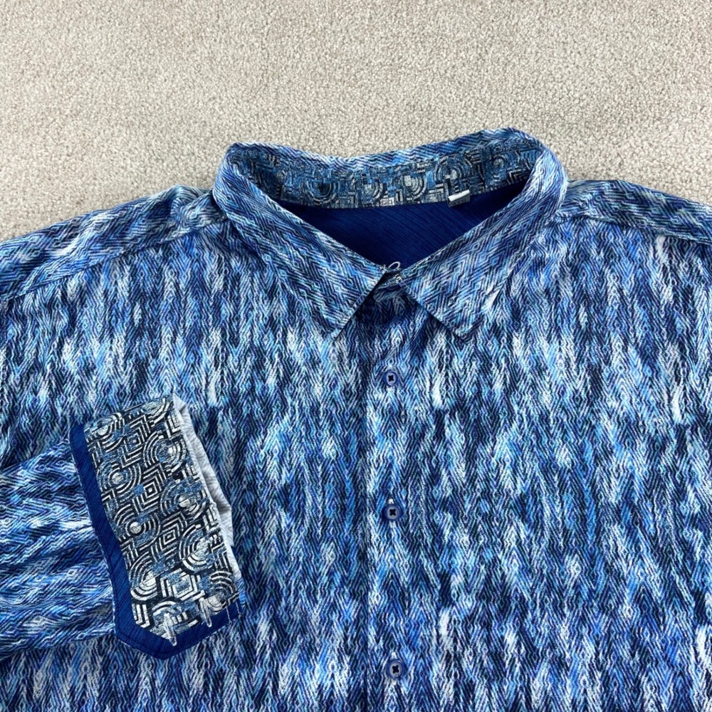 Robert Graham Shirt Mens 4XL Blue Abstract Ikat Print Long Sleeve Button Down
